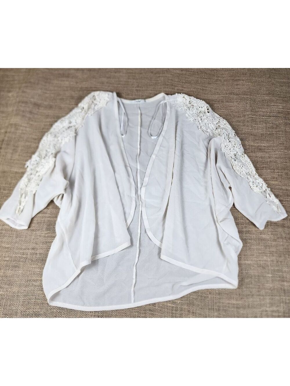 Papaya Women's Large Lightweight Open Front Cardigan with Lace Detail